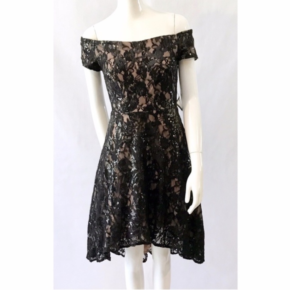 Morgan & Co. Black Lace Sequins High Low Dress